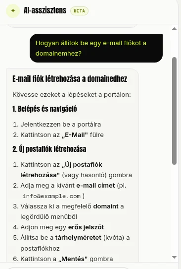 A beépített AI-asszisztens lépésről lépésre megválaszolja a kérdéseidet – itt: egy e-mail postafiók beállítása.